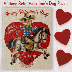 Retro Vintage Howdy Pardner Valentine Day Pussel