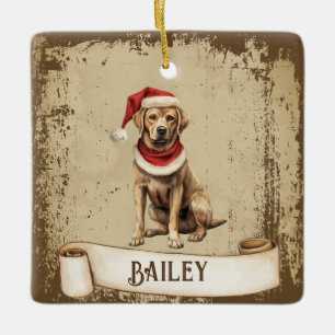 Retro Vintage Hund med Red Jul Hat Julgransprydnad Keramik