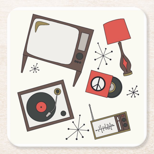 Retro, vintage hushållsartiklar underlägg papper kvadrat (Framsidan)