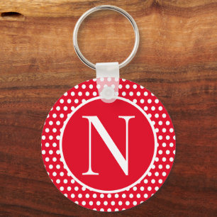 Retro Vintage initial brev Red Polka dots Nyckelring
