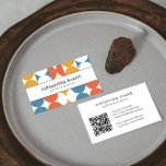 Retro Vintage-inspirerad gult för blå orange QR CO Visitkort<br><div class="desc">Det här affärskortet för att fånga öga har en återinspirerad utformning som påminner om det pulserande mönster från 1960- och 1970-talen. Bakgrunden har en lekfull arrangemang av halvcirklar och kammusslor i blå, orange och gult. Det nostalgiska färg och de geometriska formerna framkallar en känsla av kreativitet, energi och nostalgi, skapar...</div>