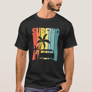Retro Vintage Island Handflatan Träd Surfing Surfa T Shirt