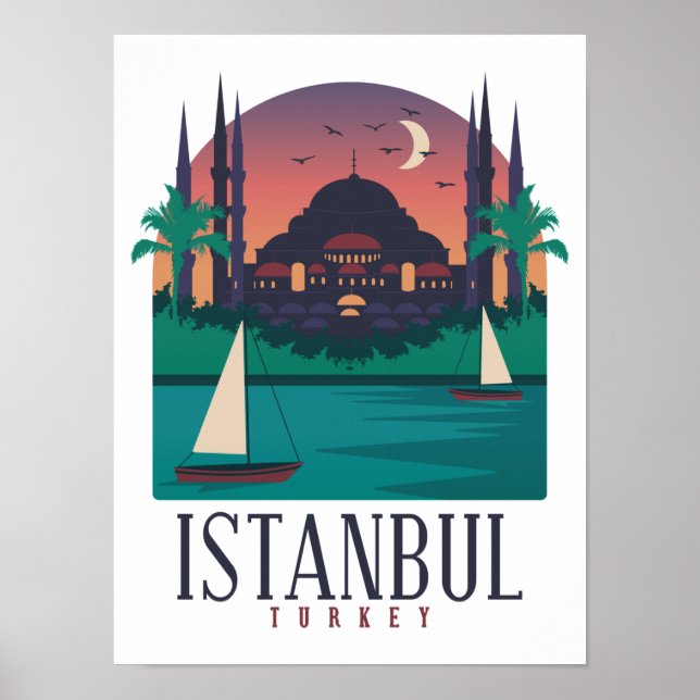 Retro Vintage Istanbul Turkiet Skyline Hagia Sophi Poster (Framsidan)
