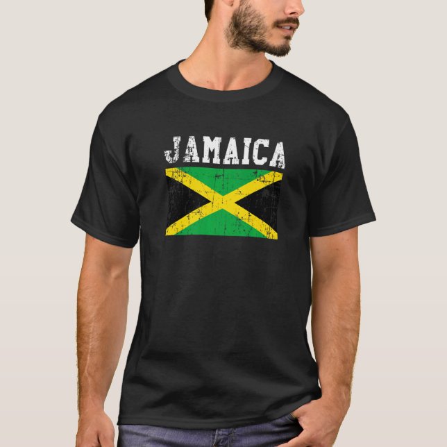 Retro Vintage Jamaica Flagga Jamaican Roots T Shirt (Framsida)