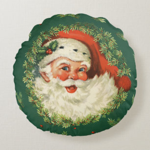 Retro vintage Jolly Santa för charmig jul Rund Kudde