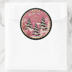 Retro Vintage Jul: 1950-talets Rosa Xmas Runt Klistermärke