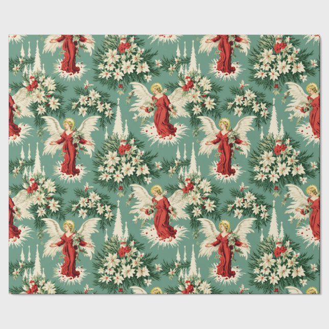Retro Vintage jul Änglar och Flowers Presentpapper (Seam)