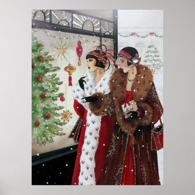 Retro vintage jul art deco dam poster (Framsidan)