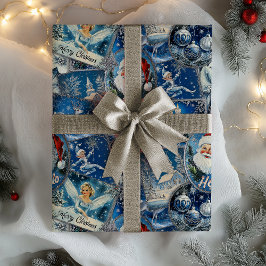 Retro Vintage jul: Blue Collage Presentpapper