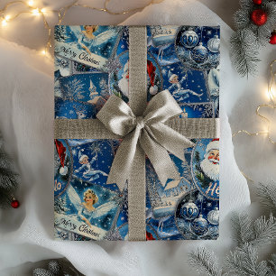 Retro Vintage jul: Blue Collage Presentpapper