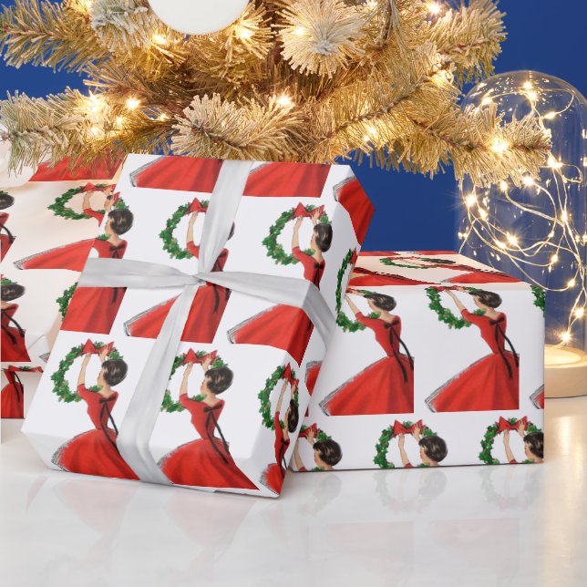 Retro vintage jul dam i party presentpapper (Helgdagar)