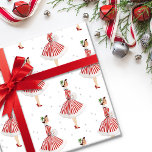Retro Vintage jul Dam i Red and White Presentpapper<br><div class="desc">Cute retro dam klädd i festive red and white rand-julklänning.</div>