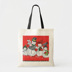 Retro vintage jul-familjen snögubbe tygkasse