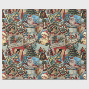 Retro Vintage jul: Helgdag Cheer Collage Presentpapper