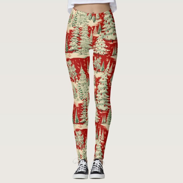 Retro Vintage Jul Landskap Leggings (Framsida)