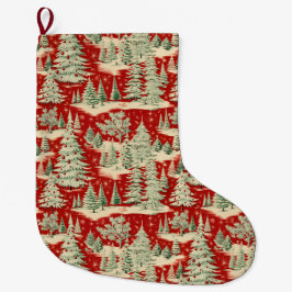 Retro Vintage Jul Landskap Stor Julstrumpa