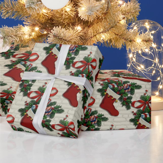 Retro Vintage jul: Röda lager på Brick Presentpapper (Helgdagar)