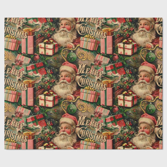 Retro Vintage-jul: Santa och Presenter Presentpapper (Seam)