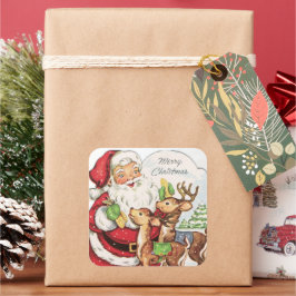retro vintage jul Santa rener Helgdag Fyrkantigt Klistermärke