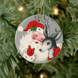 Retro vintage jul Santa rener Helgdag Julgransprydnad Keramik
