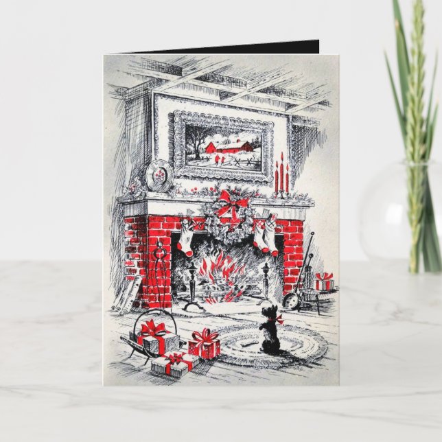 Retro vintage jul Scottie hund Helgkort (Framsida)