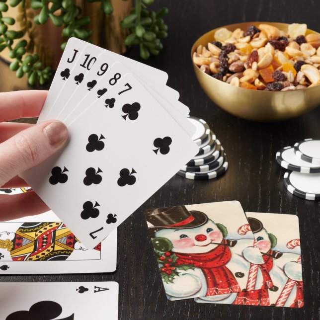 Retro vintage jul snögubbe Helgdag Casinokort (På plats)