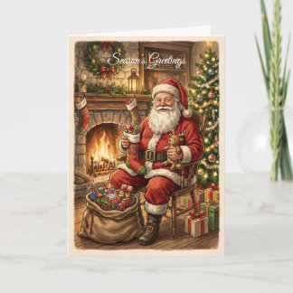 Retro Vintage Julfirande Santa Holiday Card Helgkort