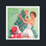 Retro Vintage-julkvinnan Santa party napkins Pappersservett<br><div class="desc">design av www.etsy.com/Shop/VanityFlairDesign</div>