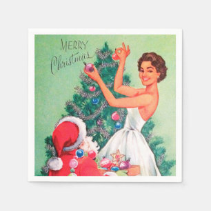 Retro Vintage-julkvinnan Santa party Pappersservett