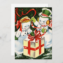 Retro vintage-julparet snögubbe julkort