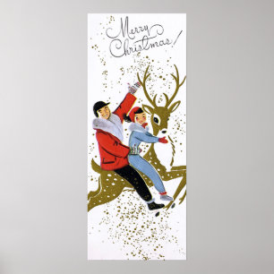 Retro vintage julrenar rider Helgdag post Poster