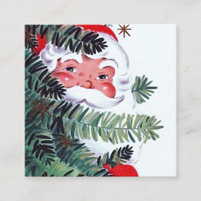 Retro vintage jultomten fyrkantigt visitkort (Framsida)