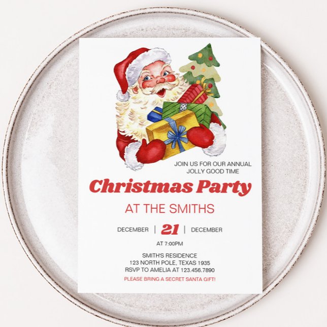 Retro Vintage jultomten Party Inbjudningar (Retro Santa Christmas Party Invitation)