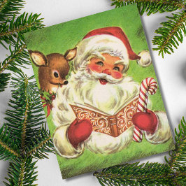 Retro Vintage jultomten Reading Julkort