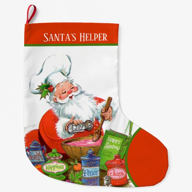 Retro vintage jultomtens hjälpreder stor julstrumpa (Framsidan)