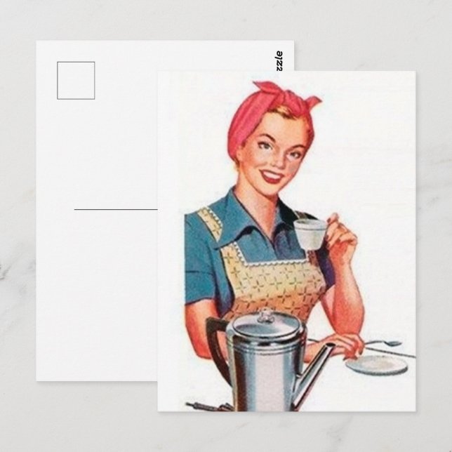 retro vintage kaffe dam vykort (Fram/baksida)