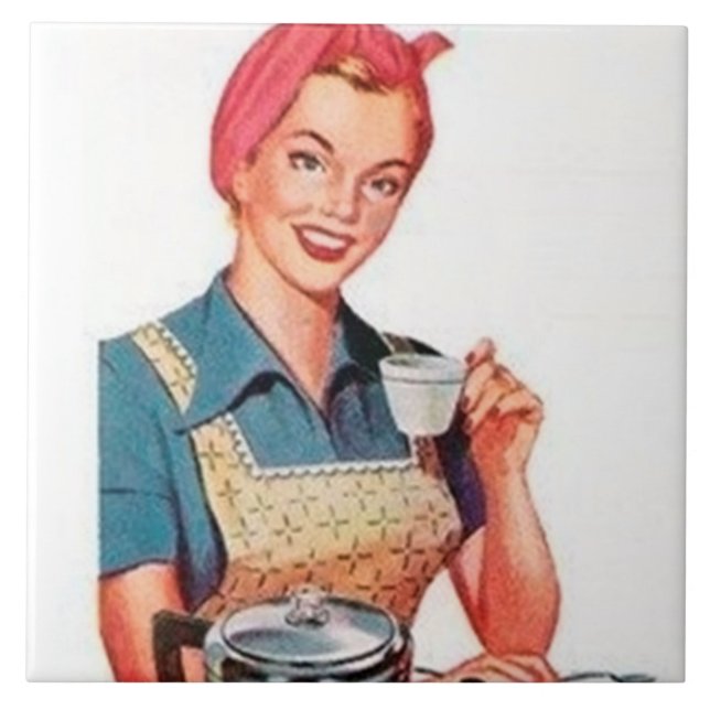 Retro vintage kaffedama kök kakelplatta (Framsidan)