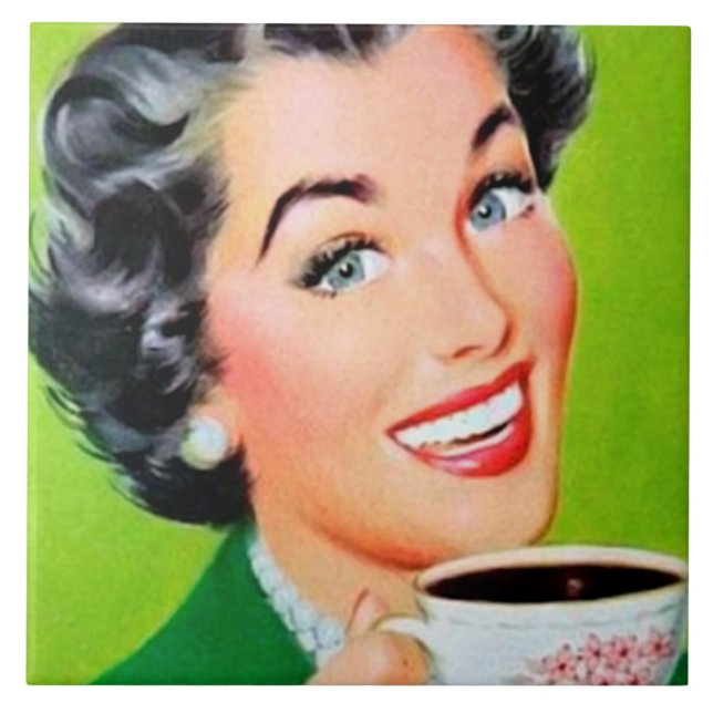 Retro vintage kaffedama kök kakelplatta (Framsidan)
