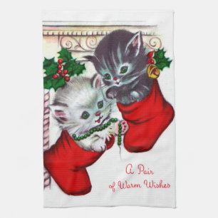 Retro Vintage Katt, Helgdag handduk Kökshandduk
