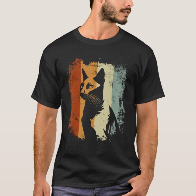 Retro Vintage Katt Rysk Blå T Shirt (Framsida)