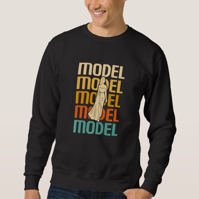 Retro Vintage Klassisk Modell Modellering Lång Ärmad Tröja (Framsida)