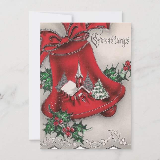 Retro Vintage-klockan i julkyrkan Julkort (Framsida)