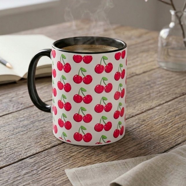 Retro Vintage Körsbärsmönster Kaffe Mugg (Skapare uppladdad)