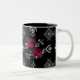 Retro vintage korsstygn vattenfärg rosor Två-Tonad mugg