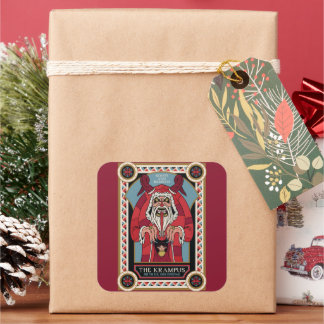 Retro Vintage Krampus och den gamla, Mörk julen Fyrkantigt Klistermärke