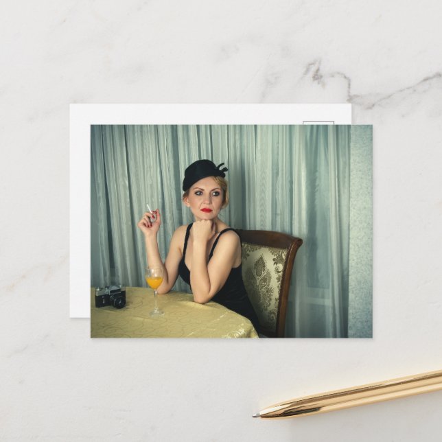 Retro vintage kvinna vykort (Fram/Back In Situ)