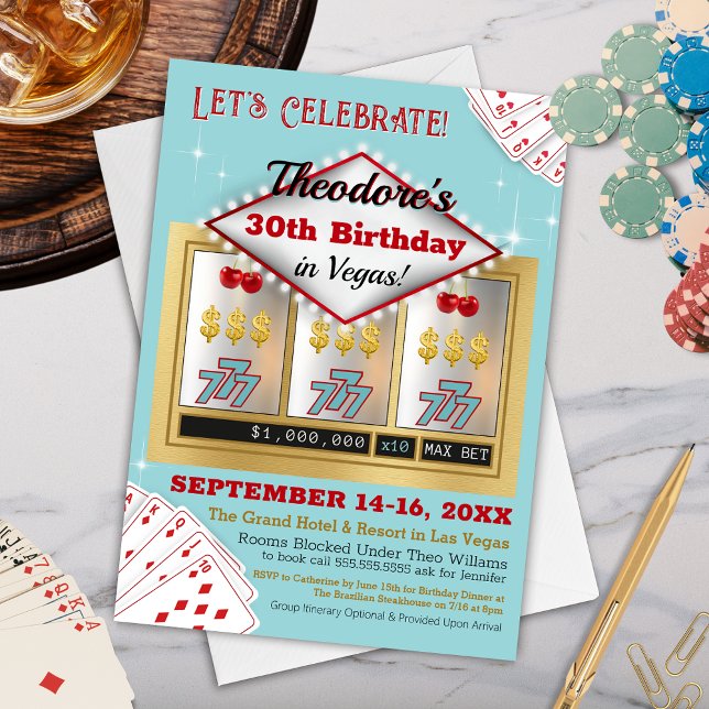 Retro Vintage Las Vegas Casino Birthday-inbjudan Inbjudningar (Personalized Retro Casino Theme Birthday Party Invitation for Milestone Party, 21st, 40th or 50th)