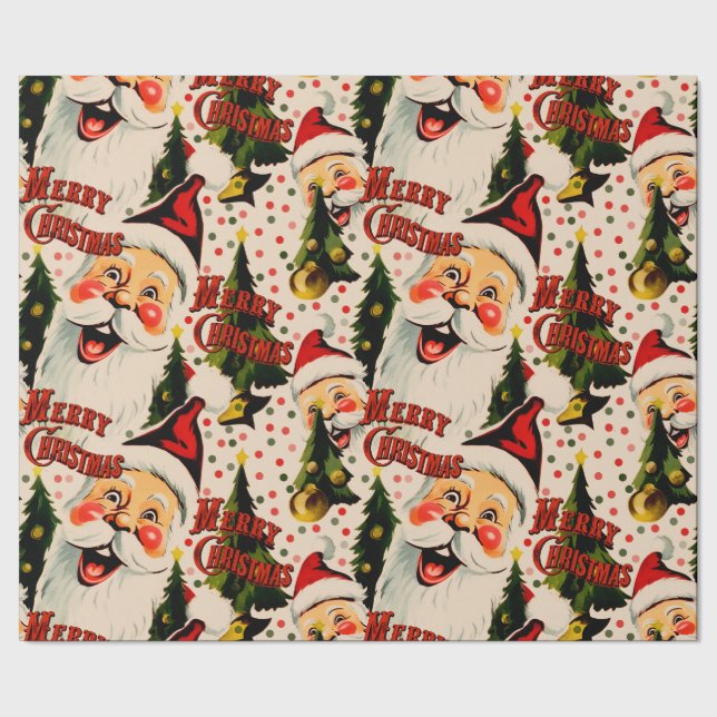Retro Vintage Laughing Santas Wrapping Papper Presentpapper (Seam)
