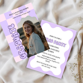 Retro vintage lavender-foto studenten inbjudningar