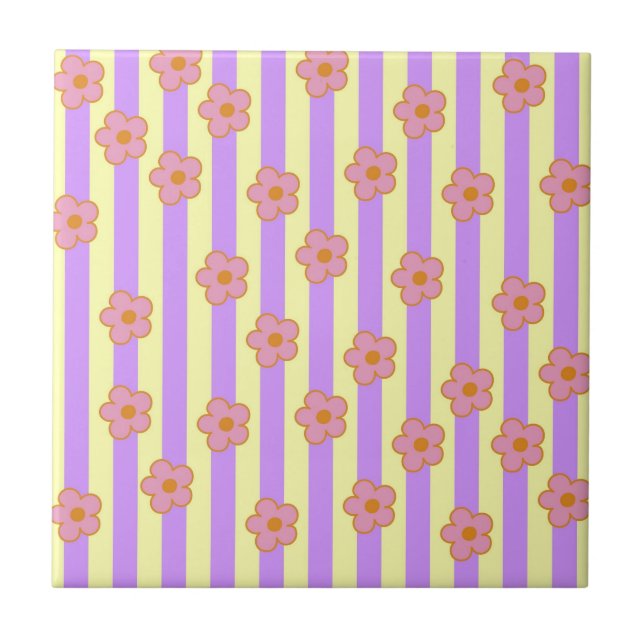 Retro Vintage Lila Rand Flower Mönster Kakelplatta (Framsidan)